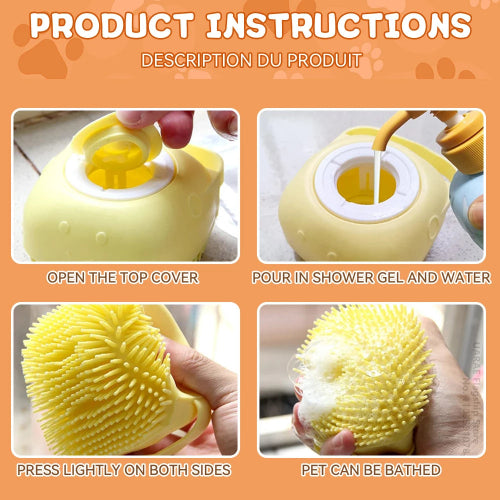 Dog Bathing Brush & Shampoo Dispenser – Soft Silicone Massage & Grooming Tool for Dogs & Cats