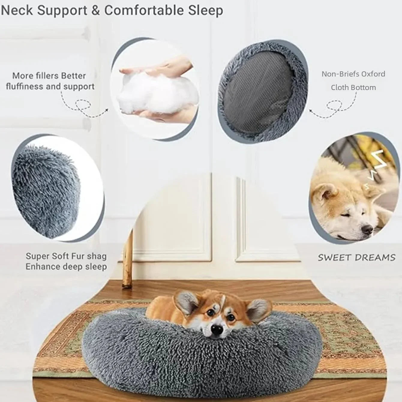 Cozy Circular Pet Bed for Cats & Dogs