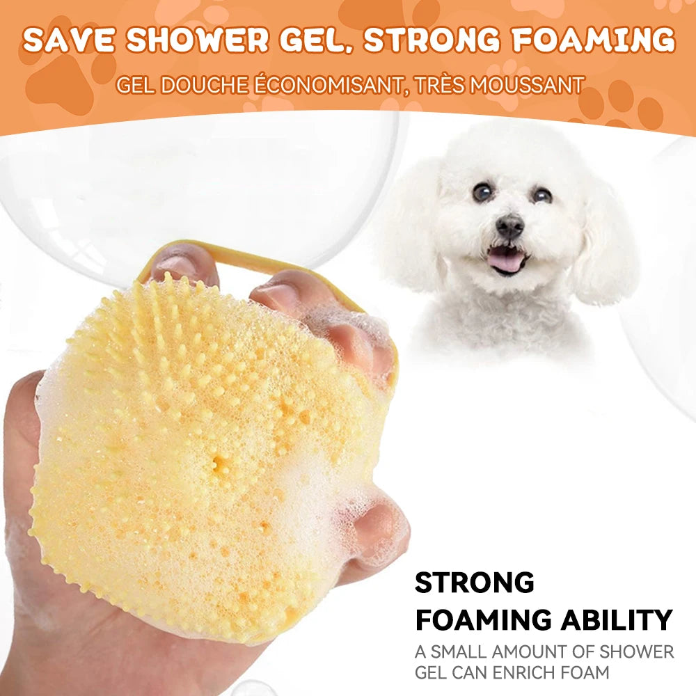 Dog Bathing Brush & Shampoo Dispenser – Soft Silicone Massage & Grooming Tool for Dogs & Cats