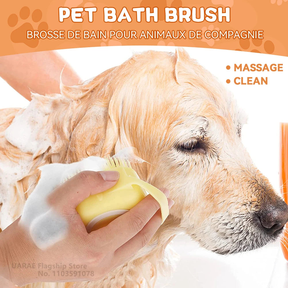 Dog Bathing Brush & Shampoo Dispenser – Soft Silicone Massage & Grooming Tool for Dogs & Cats