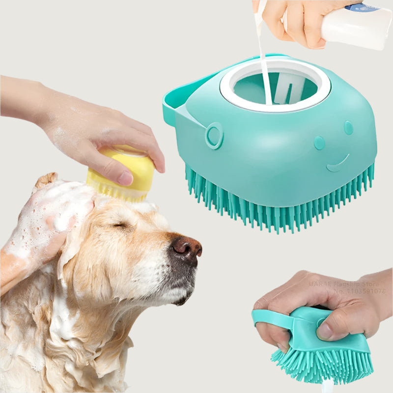 Dog Bathing Brush & Shampoo Dispenser – Soft Silicone Massage & Grooming Tool for Dogs & Cats