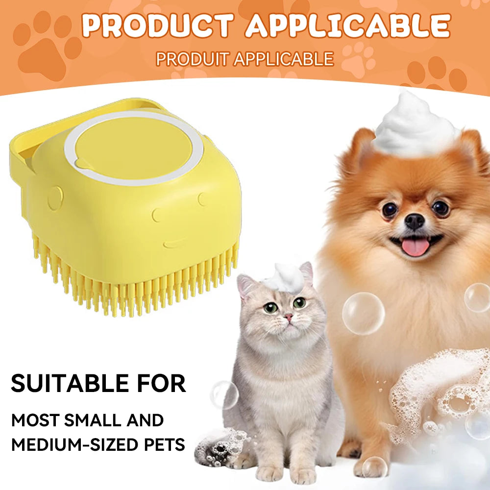 Dog Bathing Brush & Shampoo Dispenser – Soft Silicone Massage & Grooming Tool for Dogs & Cats